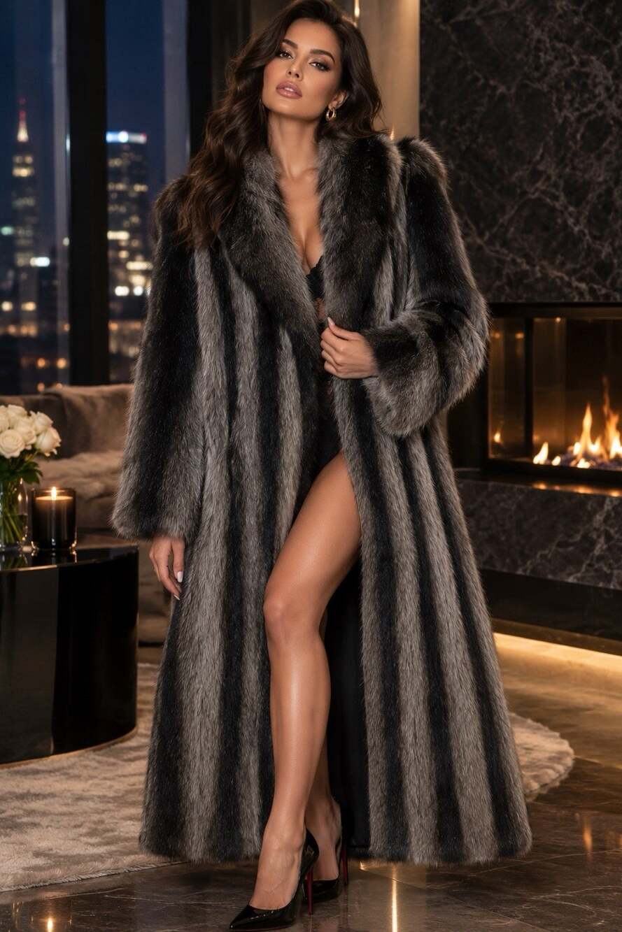 Holzman Furs Vintage Raccoon Fur Coat Womens S Full Striped